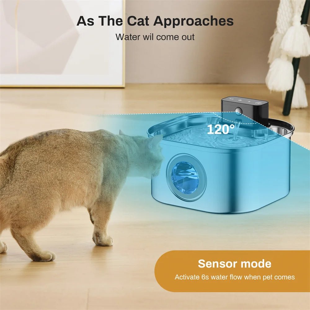 3.2L Cat Automatic Water Dispenser Pet Smart Induction Drinking Feeder USB With Filter Stainless Steel Dog Pet Function Bowl - AnimalEssentials