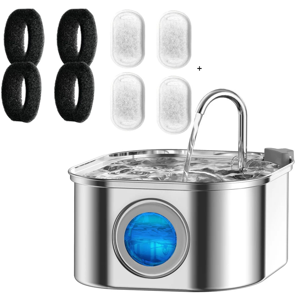 3.2L Cat Automatic Water Dispenser Pet Smart Induction Drinking Feeder USB With Filter Stainless Steel Dog Pet Function Bowl - AnimalEssentials