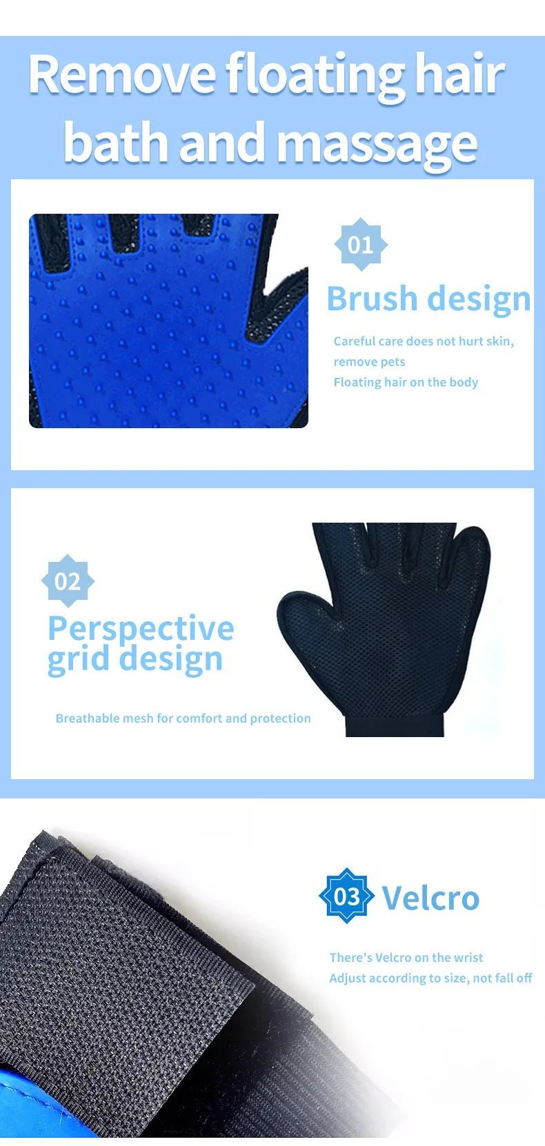 Popular hot selling pet dogs and cat hair combing gloves sturdy and durable effective hair combing pet supplies - AnimalEssentials