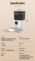 ROJECO Automatic Cat Feeder With Camera Video Cat Food Dispenser Pet Smart Voice Recorder Remote Control Auto Feeder For Cat Dog - AnimalEssentials