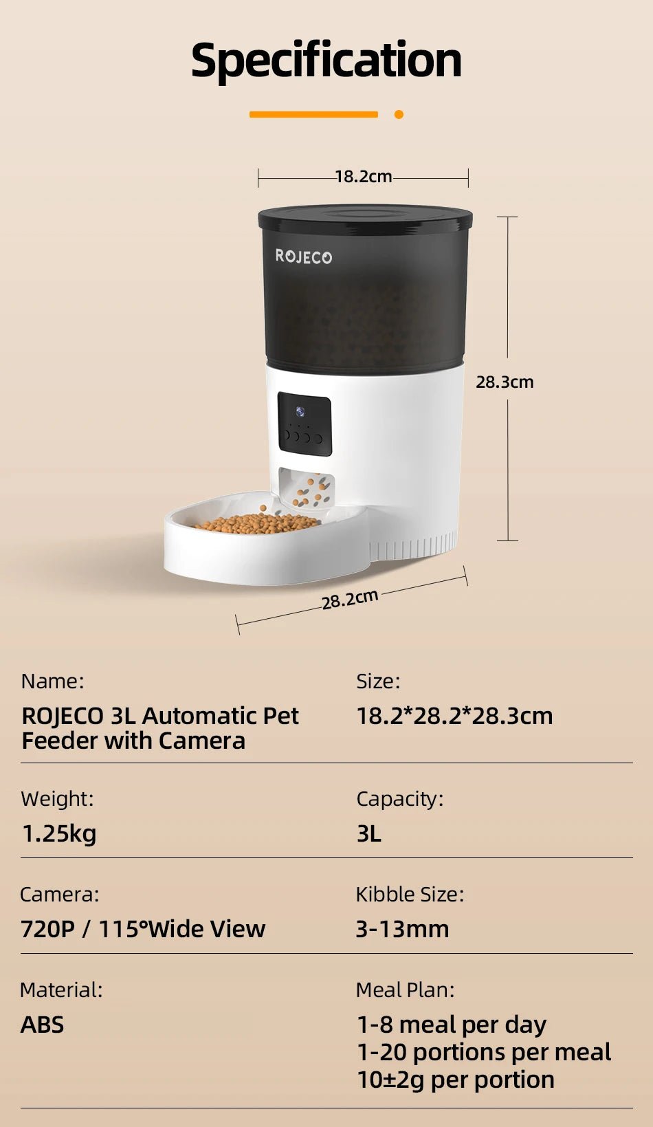 ROJECO Automatic Cat Feeder With Camera Video Cat Food Dispenser Pet Smart Voice Recorder Remote Control Auto Feeder For Cat Dog - AnimalEssentials