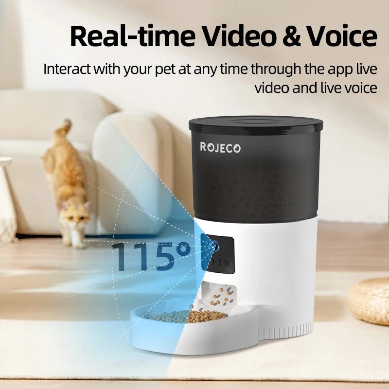 ROJECO Automatic Cat Feeder With Camera Video Cat Food Dispenser Pet Smart Voice Recorder Remote Control Auto Feeder For Cat Dog - AnimalEssentials