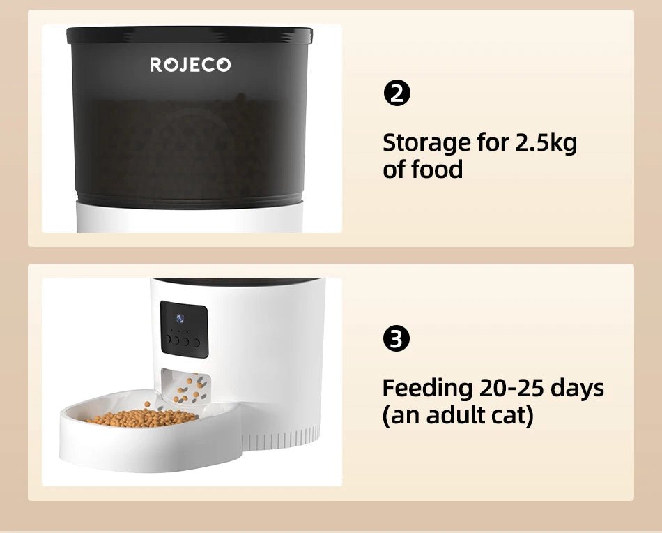 ROJECO Automatic Cat Feeder With Camera Video Cat Food Dispenser Pet Smart Voice Recorder Remote Control Auto Feeder For Cat Dog - AnimalEssentials