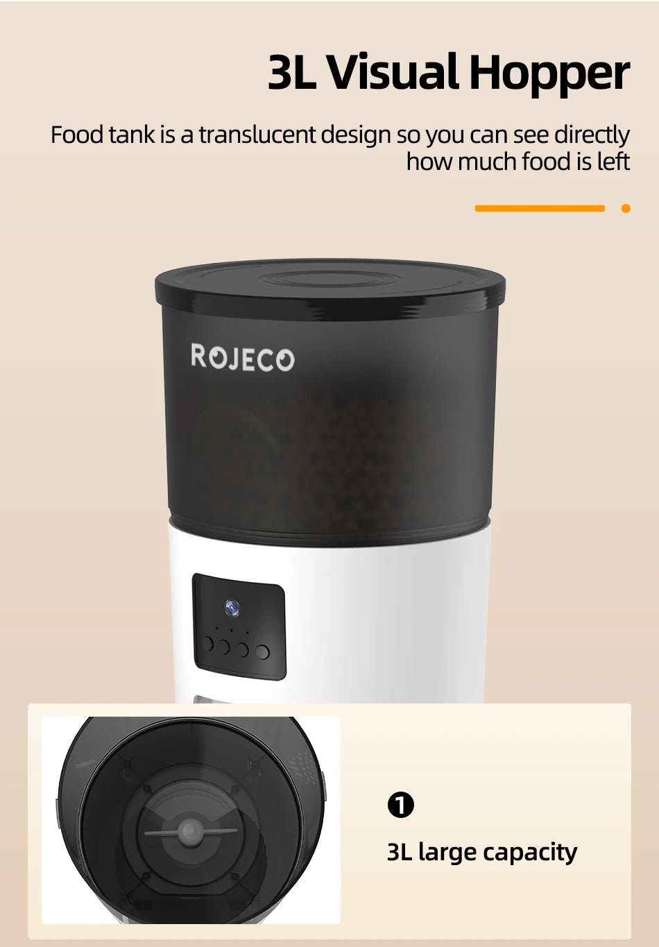 ROJECO Automatic Cat Feeder With Camera Video Cat Food Dispenser Pet Smart Voice Recorder Remote Control Auto Feeder For Cat Dog - AnimalEssentials