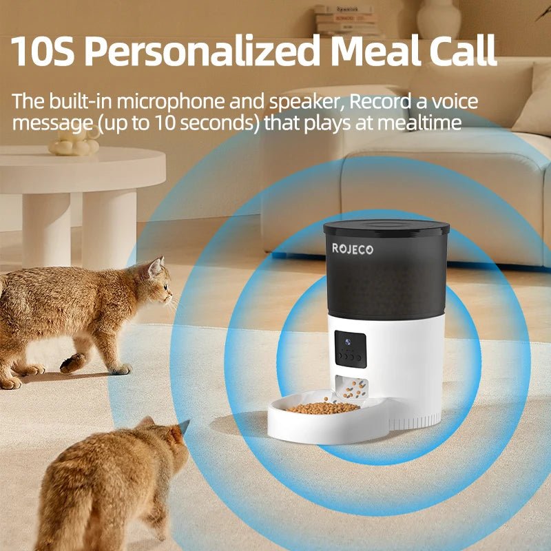 ROJECO Automatic Cat Feeder With Camera Video Cat Food Dispenser Pet Smart Voice Recorder Remote Control Auto Feeder For Cat Dog - AnimalEssentials